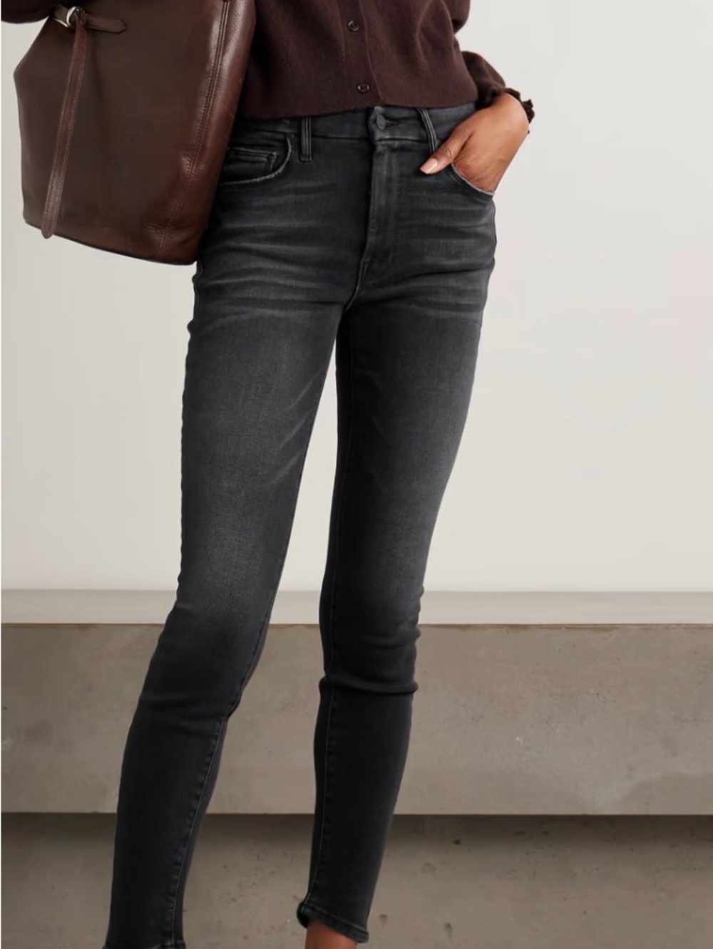 MOTHER Black Washed High-Rise The Looker Skinny Jeans
